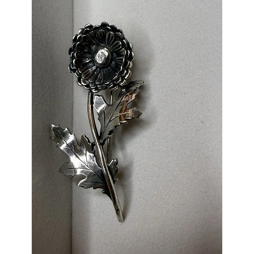 RARE-Vintage Sterling Silver 925 Large Flower Brooch Pin 7.6 Grams